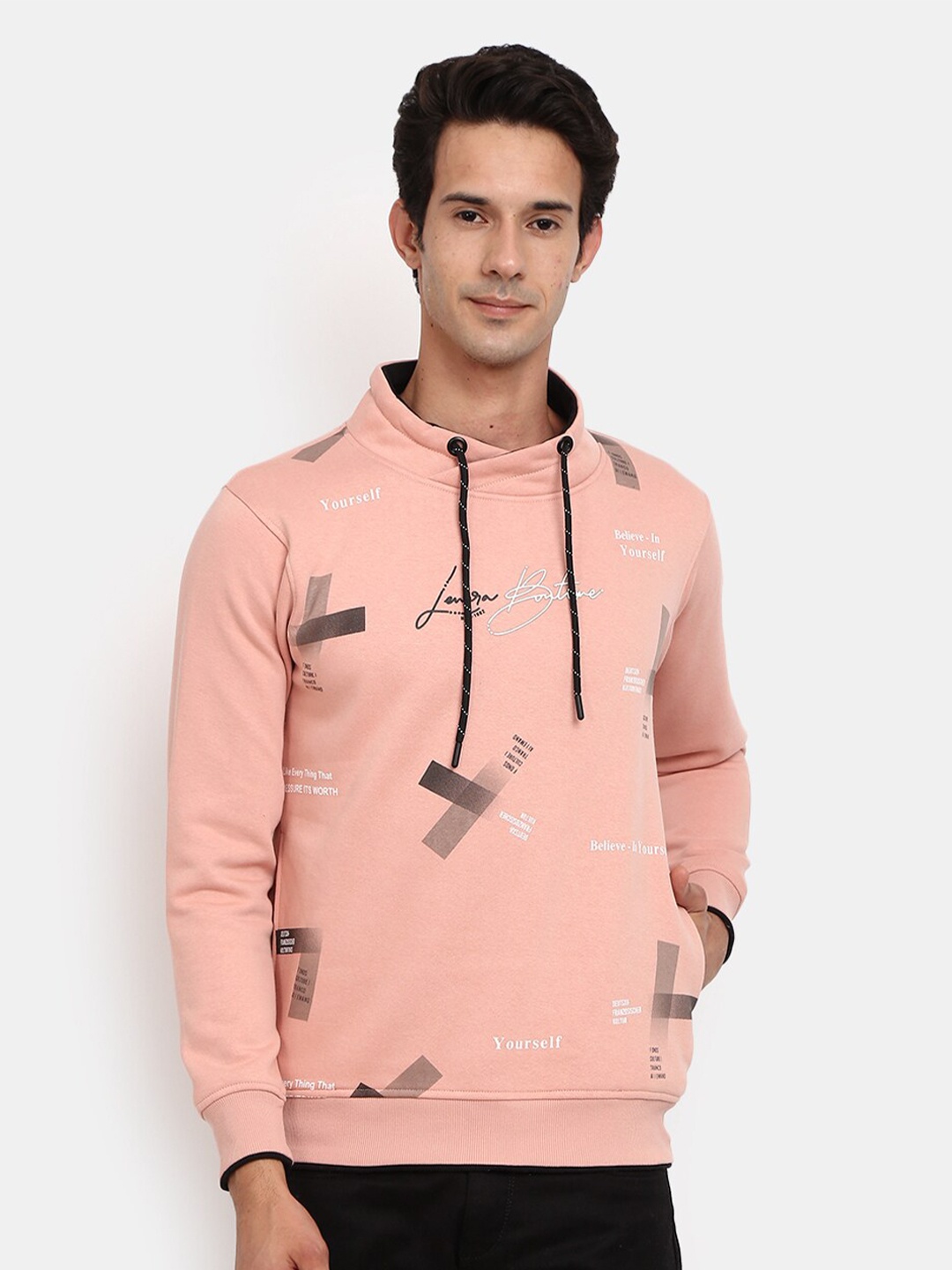 

V-Mart Men Pink Printed Hooded Sweatshirt