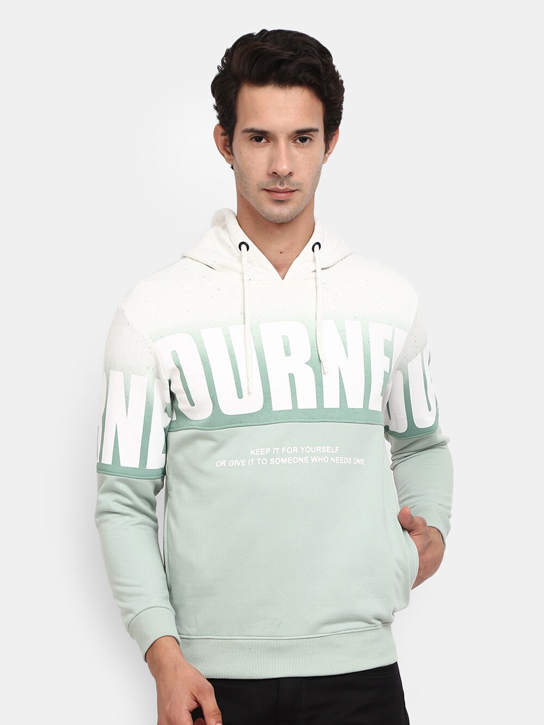

V-Mart Men Sea Green Typography Printed Fleece Hooded Sweatshirt