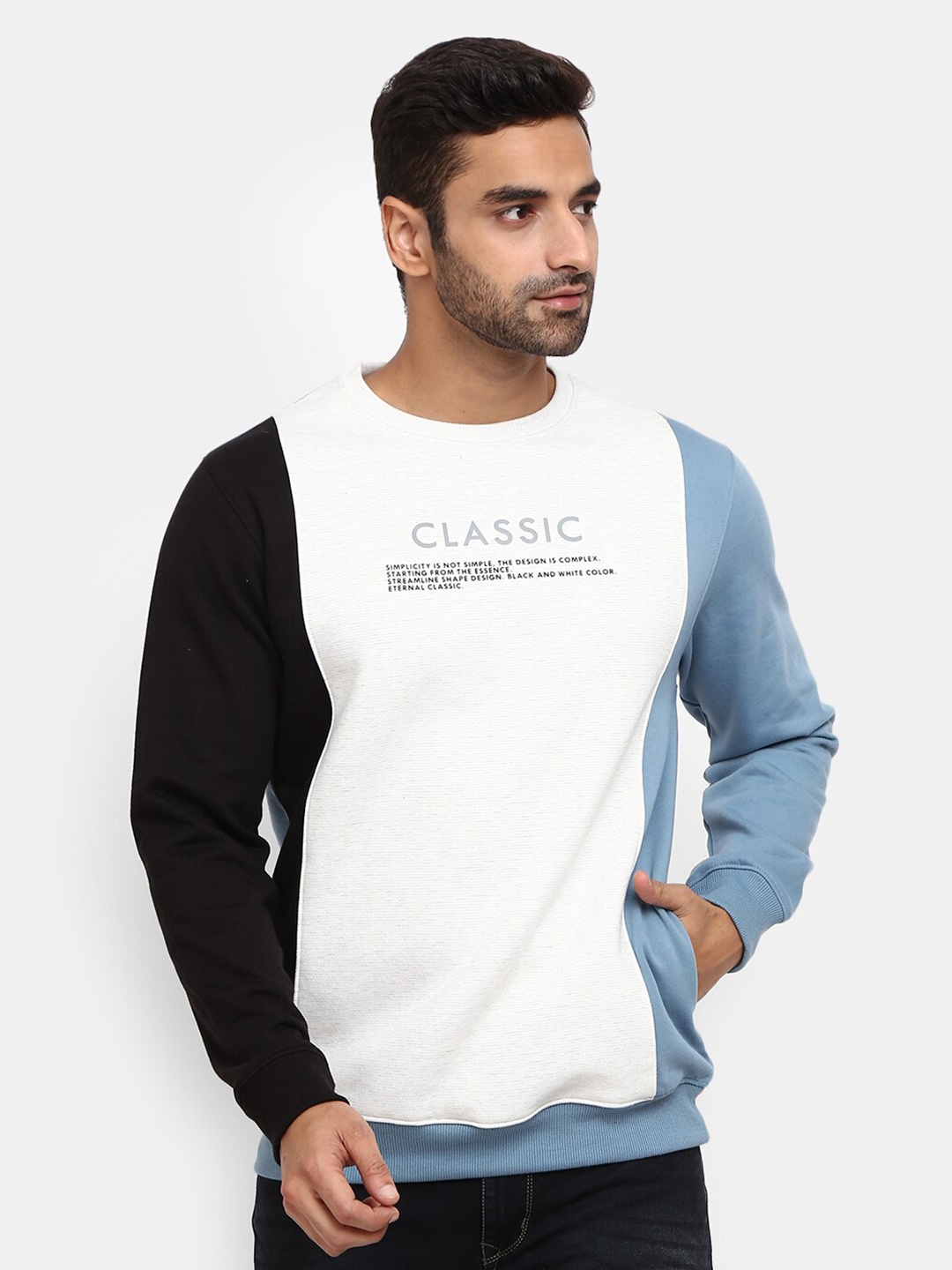 

V-Mart Men Blue Colourblocked Fleece Sweatshirt