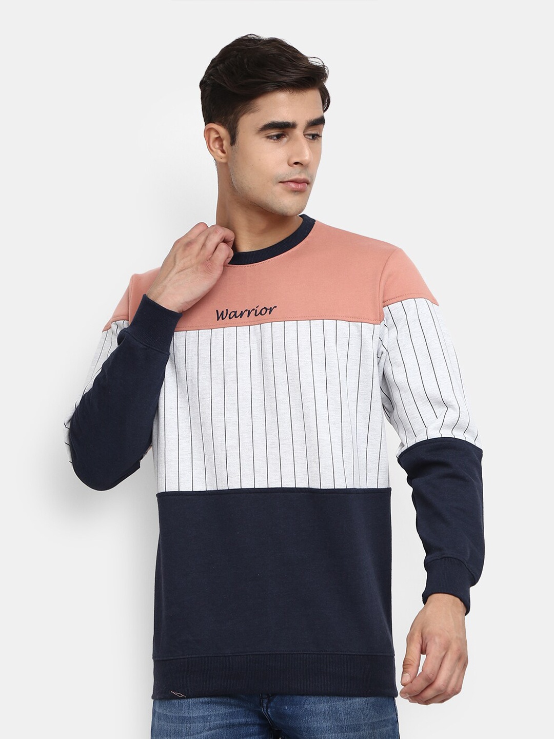 

V-Mart Men Pink & White Colourblocked Fleece Sweatshirt