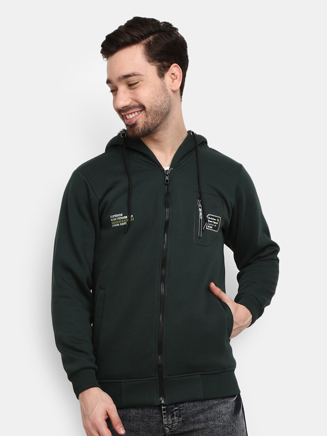 

V-Mart Hooded Front-Open Sweatshirt, Green