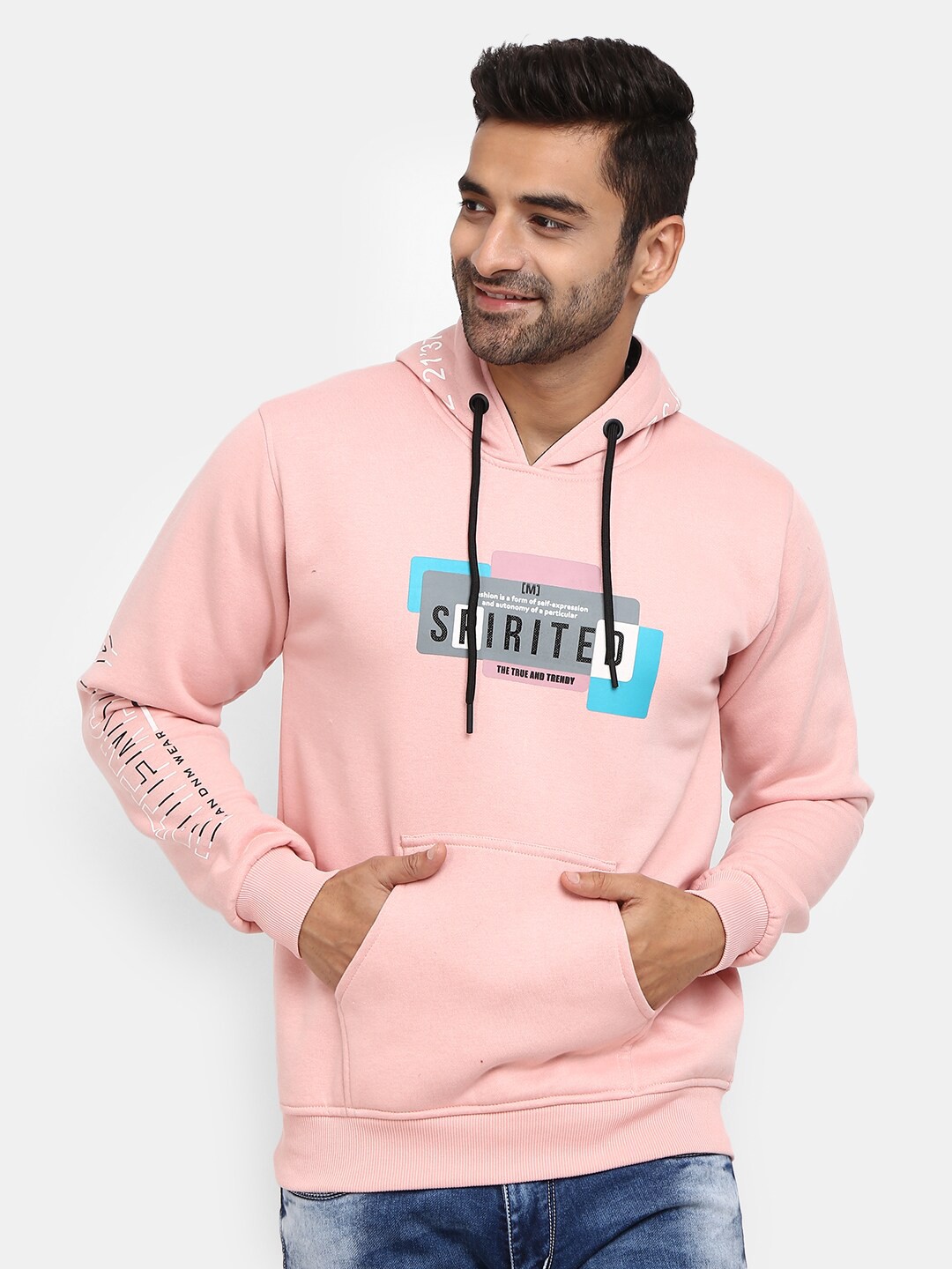 

V-Mart Men Pink Typography Printed Hooded Sweatshirt