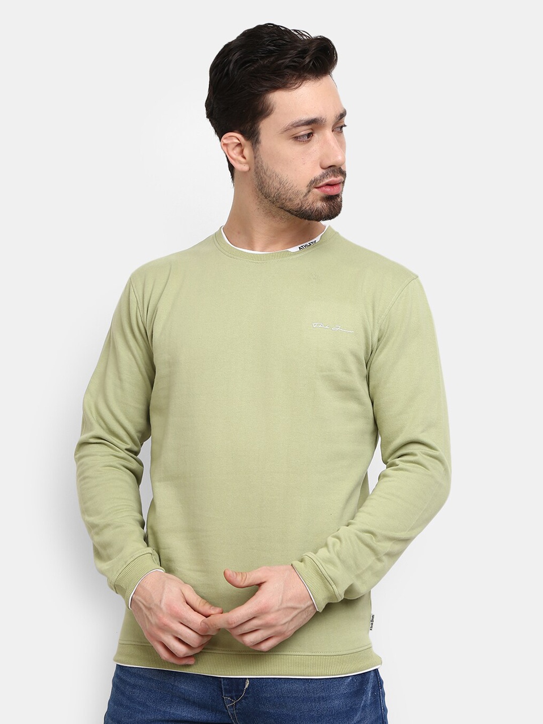 

V-Mart Men Sea Green Solid Round Neck Sweatshirt