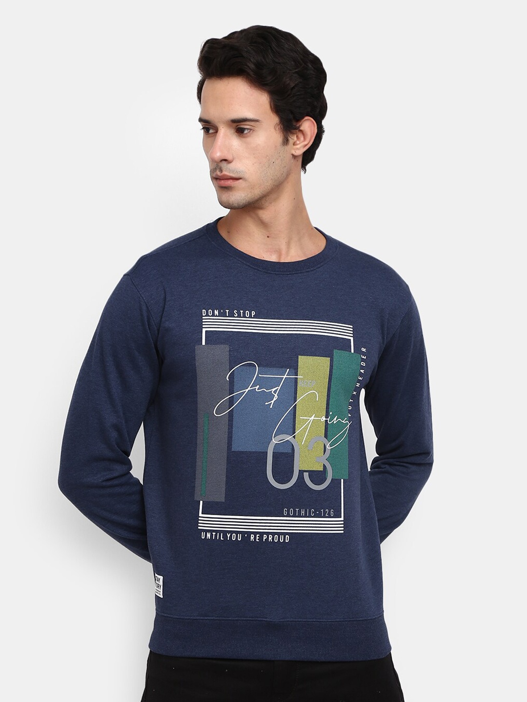 

V-Mart Men Blue Graphic Printed Fleece Sweatshirt