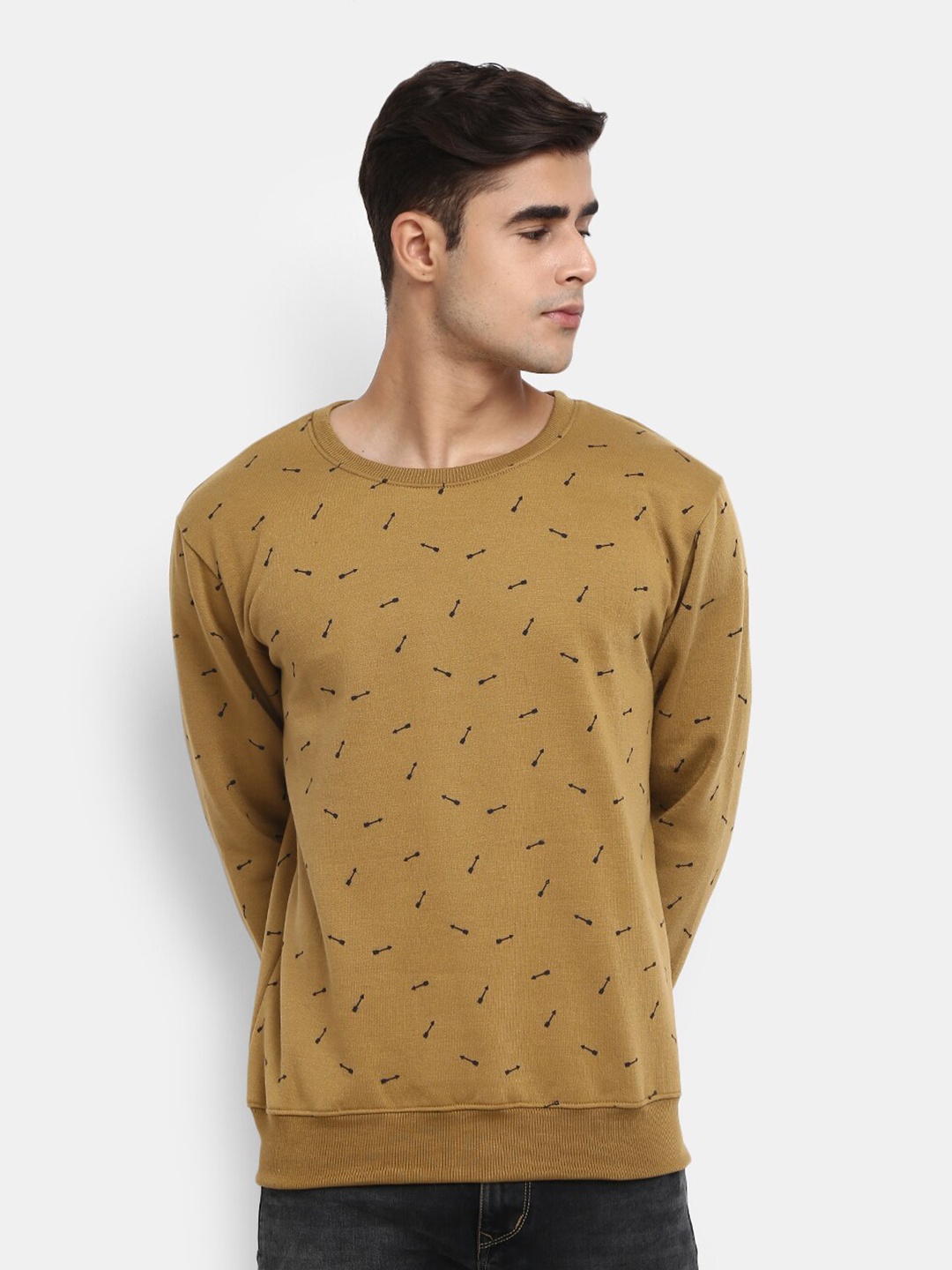

V-Mart Round Neck Printed Fleece Sweatshirt, Khaki