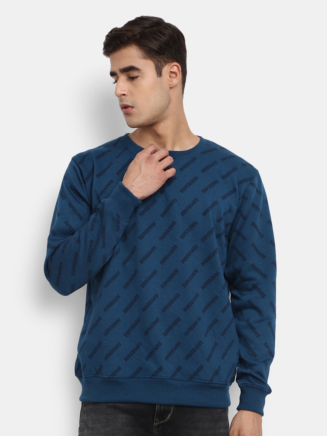

V-Mart Men Teal Printed Fleece Sweatshirt