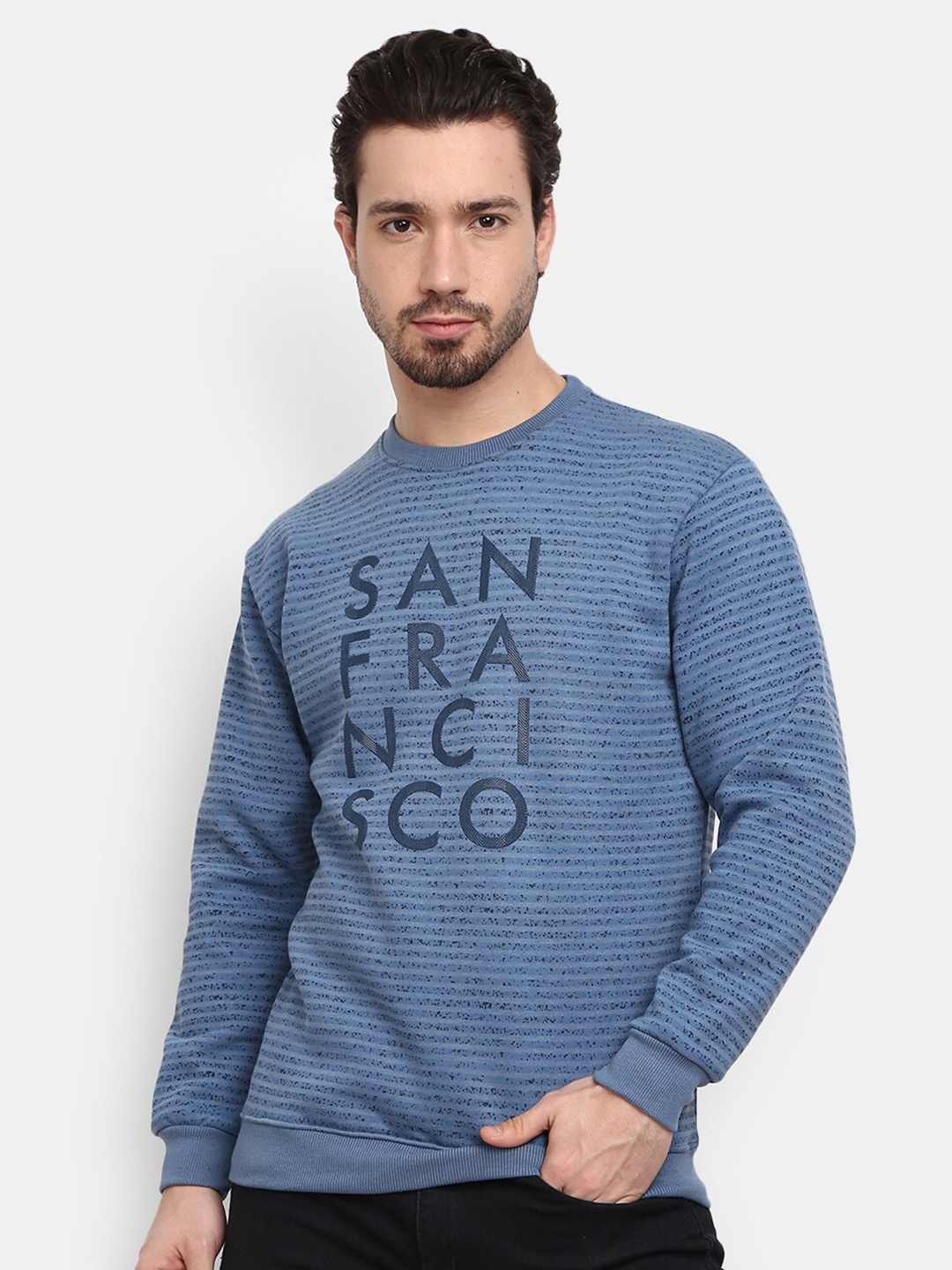 

V-Mart Men Blue Typography Printed Round Neck Sweatshirt