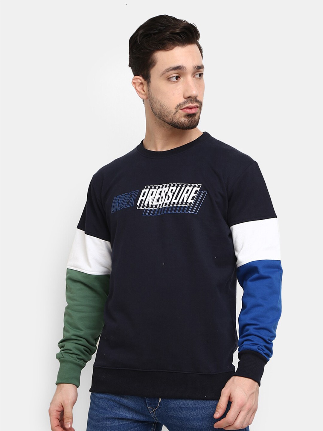 

V-Mart Round Neck Printed Fleece Sweatshirt, Blue