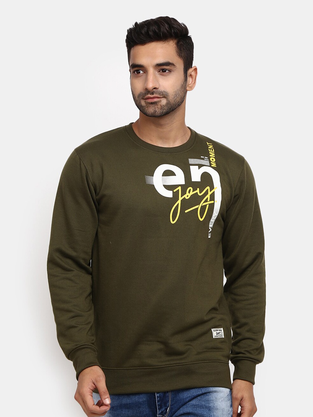 

V-Mart Men Olive Green Typography Printed Sweatshirt