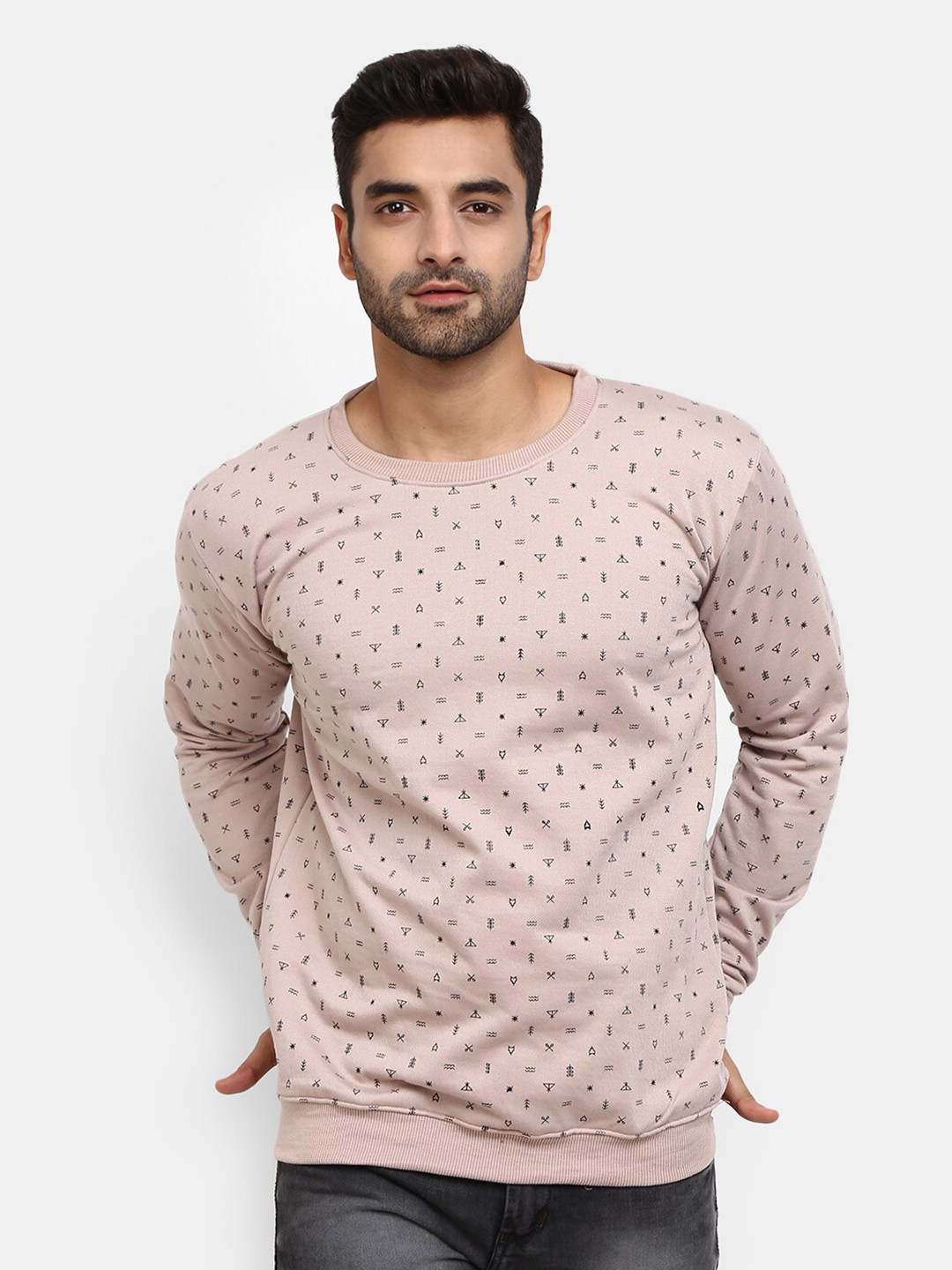 

V-Mart Men Pink Conversational Printed Round Neck Sweatshirt