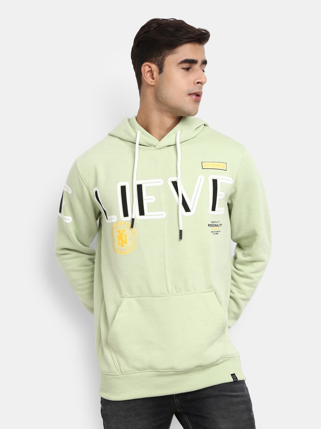 

V-Mart Men Light Green Typography Printed Hooded Sweatshirt