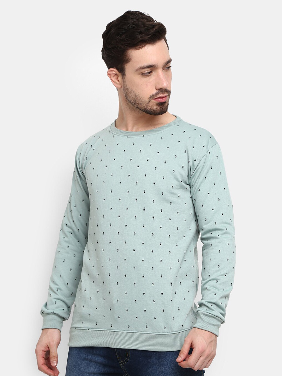 

V-Mart Men Sea Green Printed Round Neck Sweatshirt