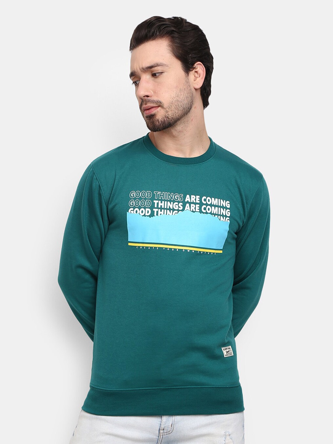 

V-Mart Men Green Printed Sweatshirt