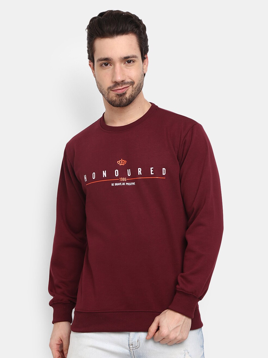 

V-Mart Men Burgundy Typography Printed Fleece Sweatshirt