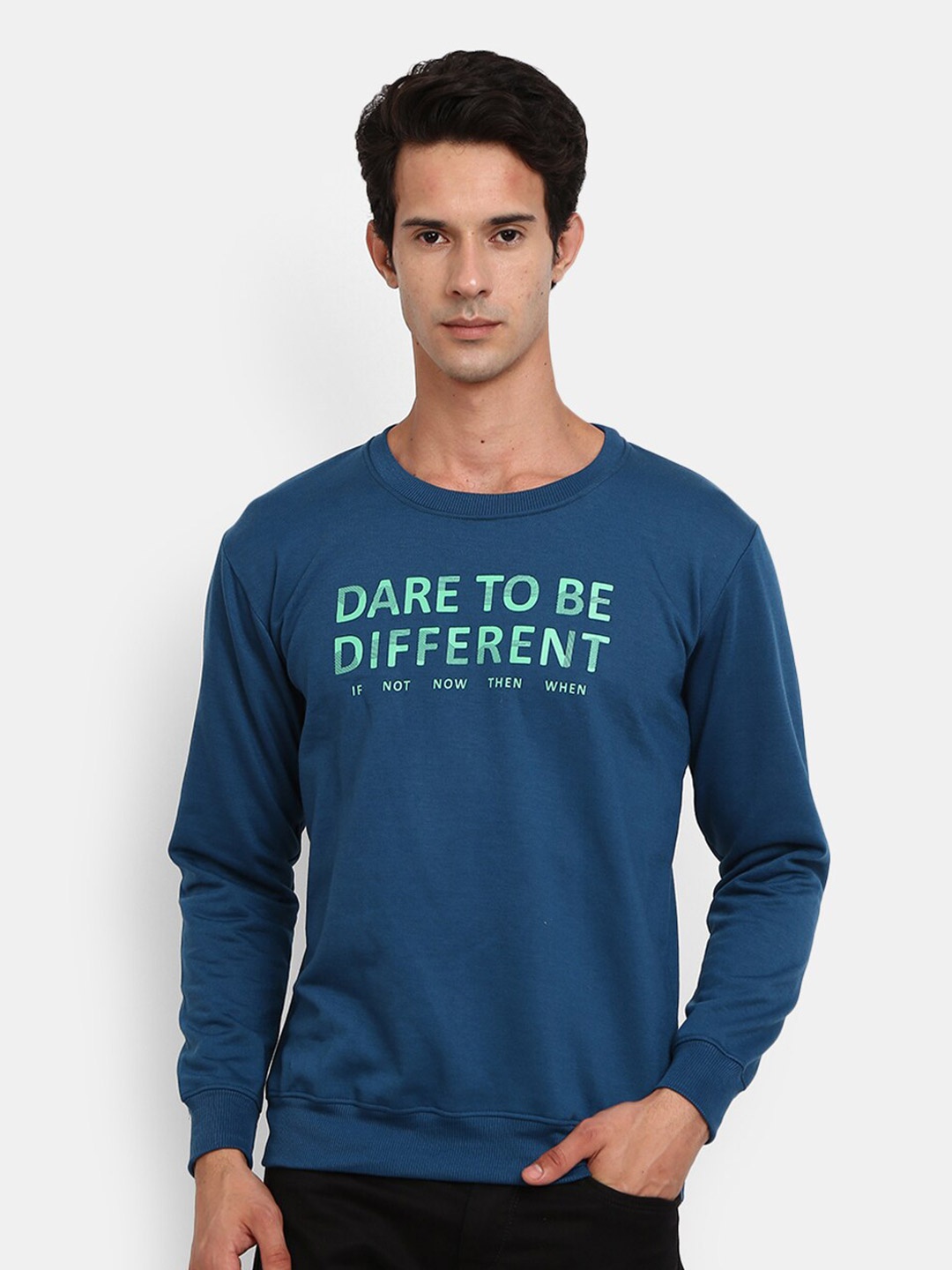 

V-Mart Men Teal Blue Printed Sweatshirt