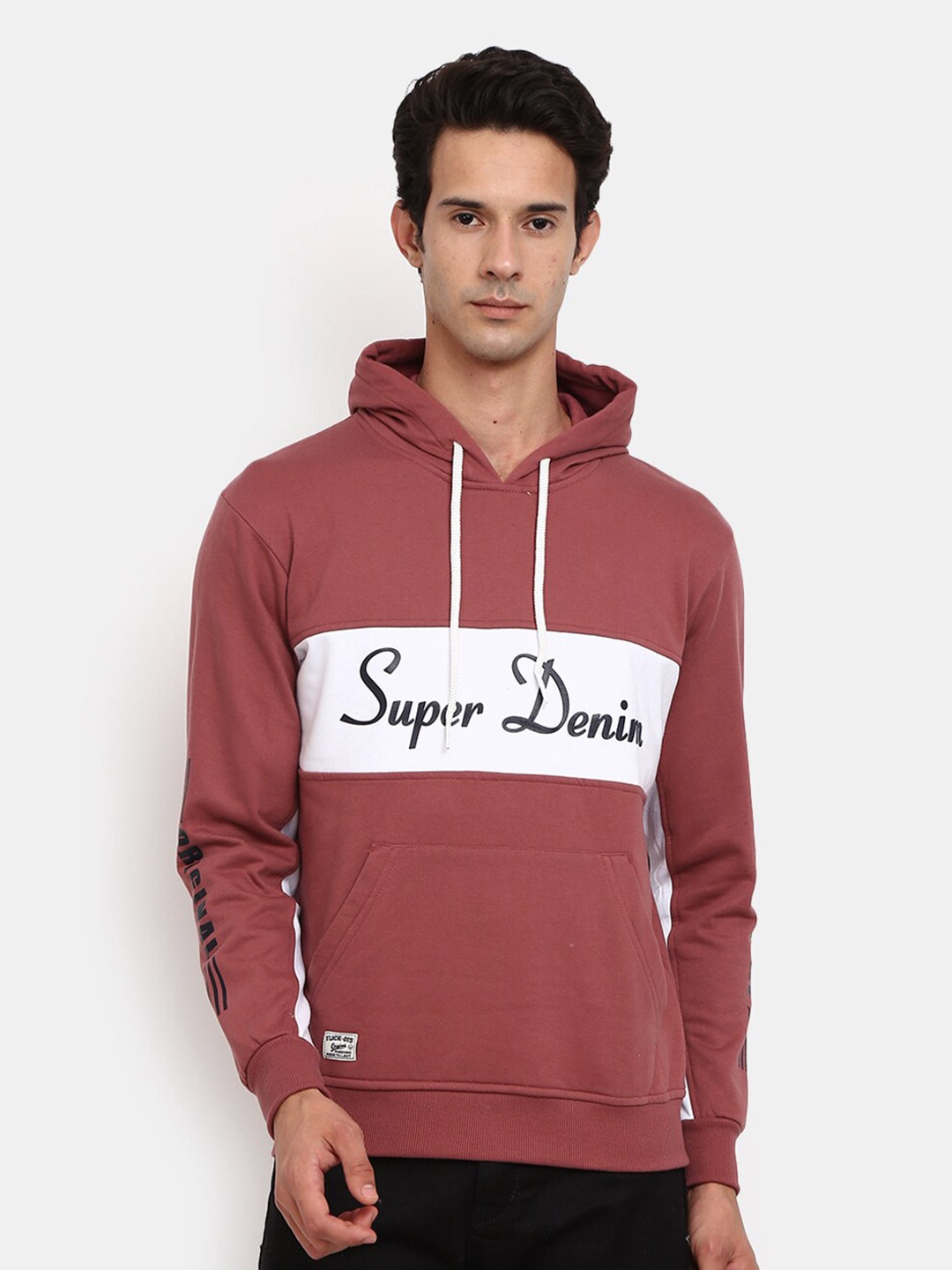 

V-Mart Men Mauve Printed Hooded Sweatshirt