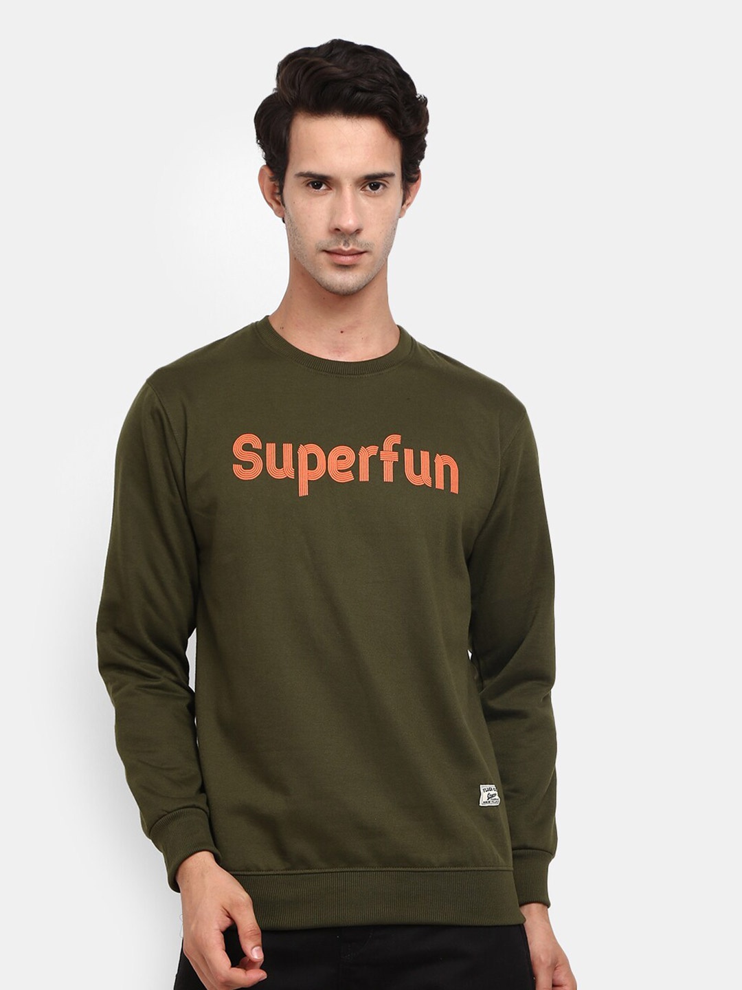 

V-Mart Men Olive Green Typography Printed Fleece Sweatshirt