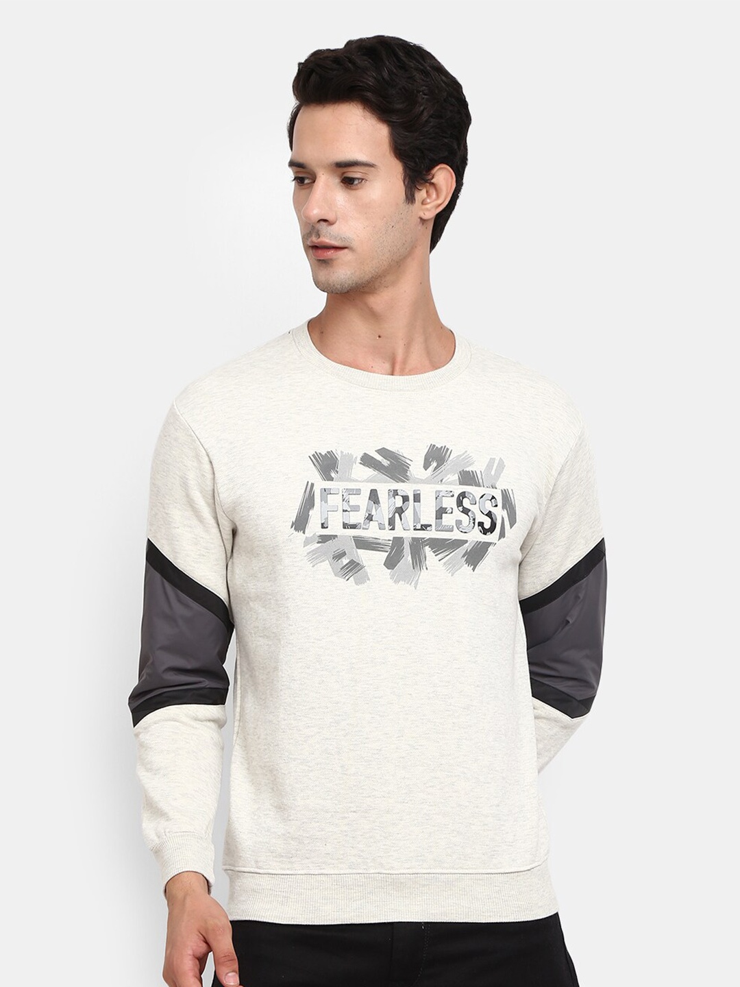 

V-Mart Round Neck Printed Fleece Sweatshirt, Beige