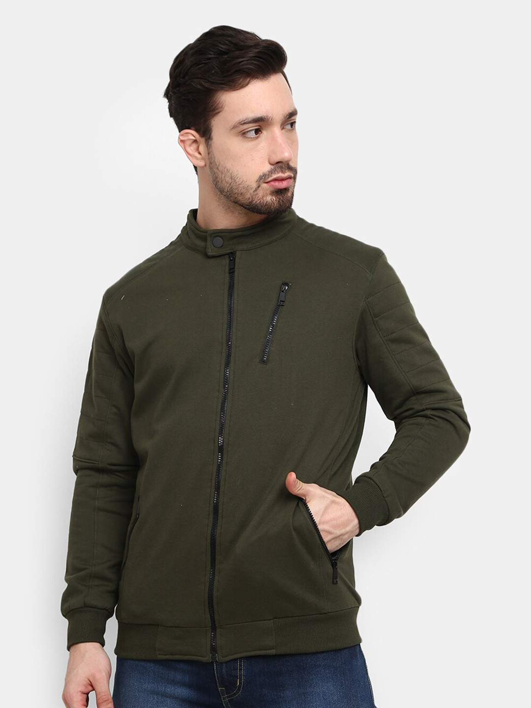 

V-Mart Men Olive Green Solid Fleece Sweatshirt