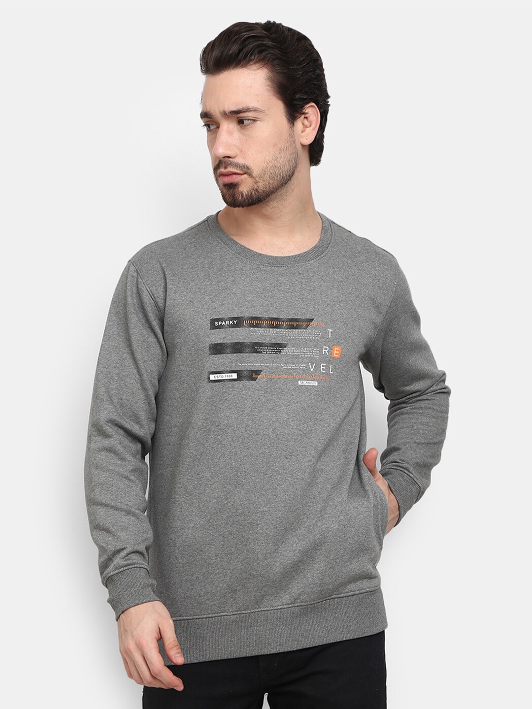 

V-Mart Men Grey Graphic Printed Round Neck Sweatshirt