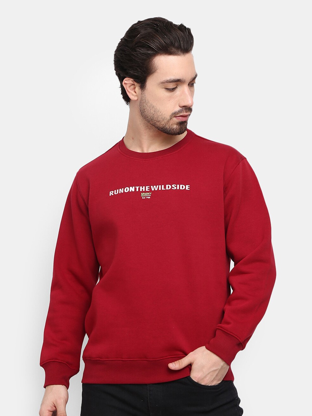 

V-Mart Men Maroon Printed Sweatshirt
