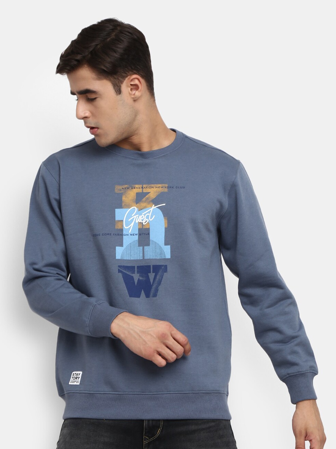 

V-Mart Men Blue Typography Printed Round Neck Sweatshirt