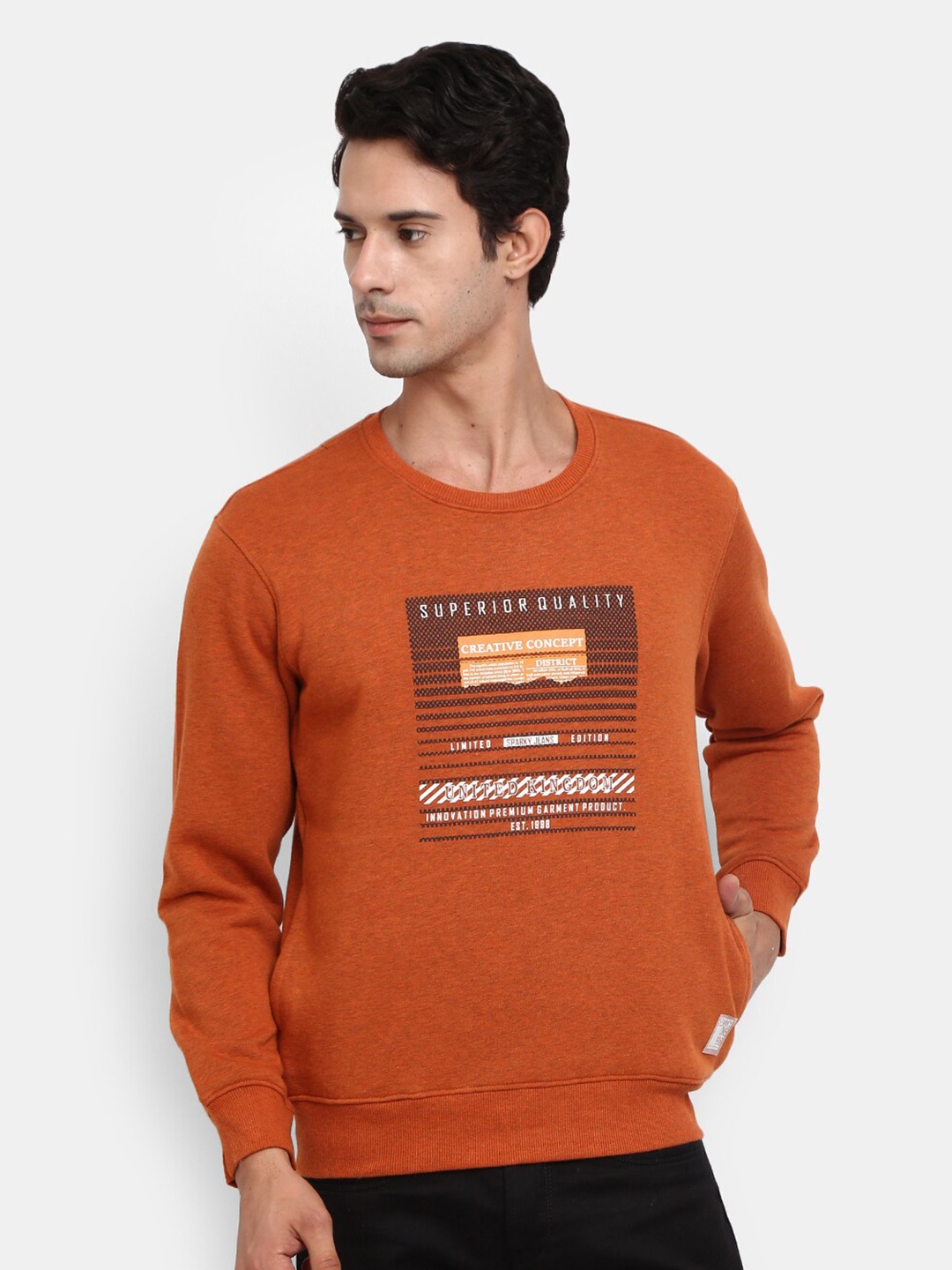 

V-Mart Men Orange Printed Sweatshirt