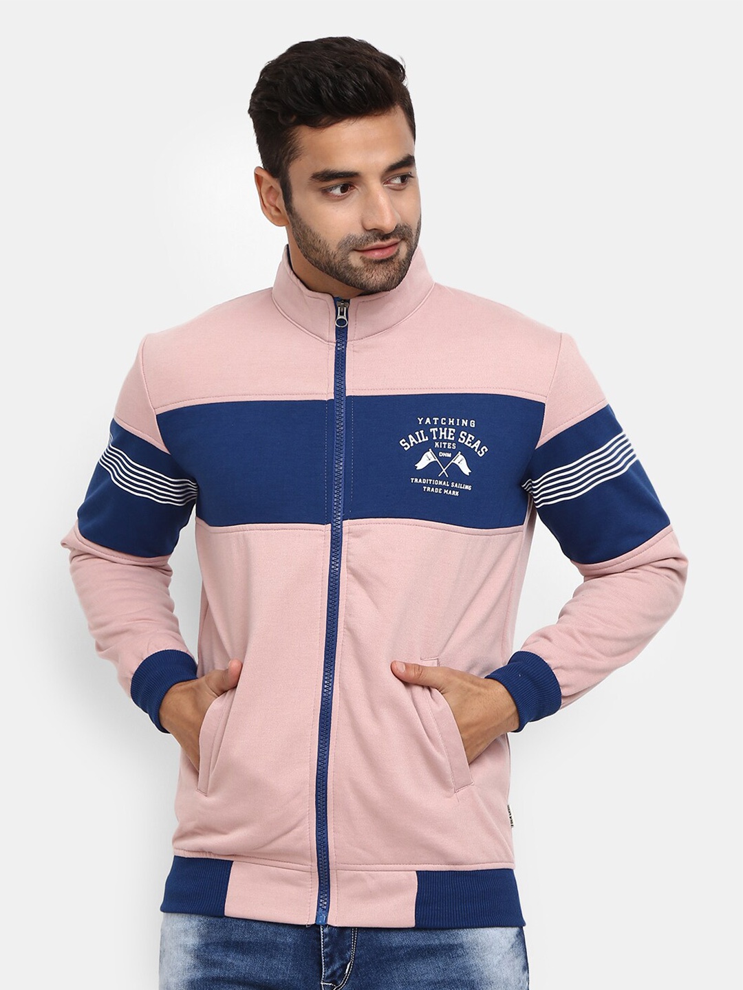 

V-Mart Men Pink & Blue Colourblocked Sweatshirt