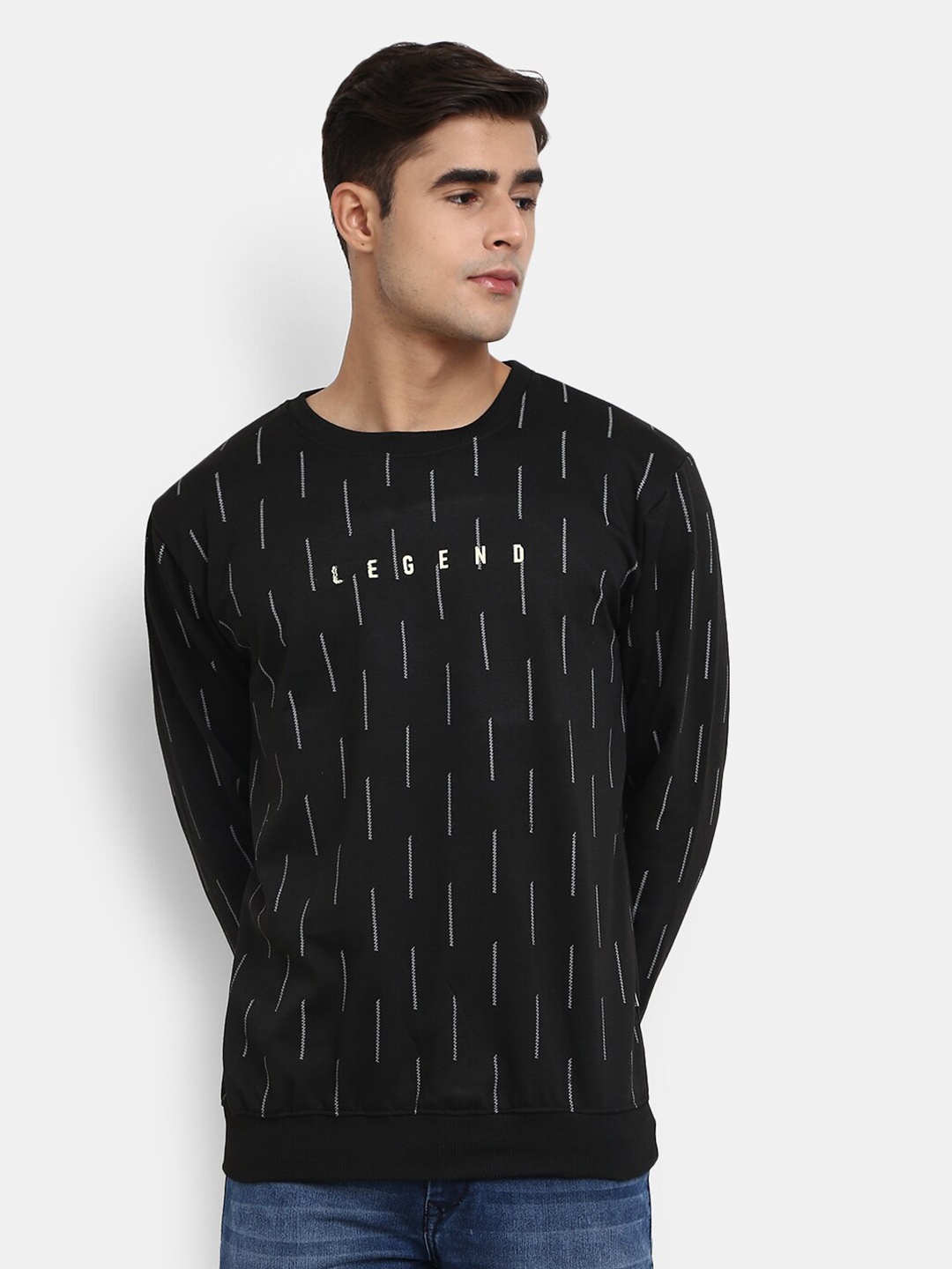 

V-Mart Men Black Geometric Printed Round Neck Sweatshirt