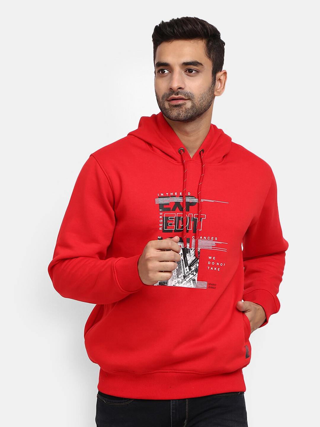 

V-Mart Men Red Typography Printed Hooded Fleece Sweatshirt