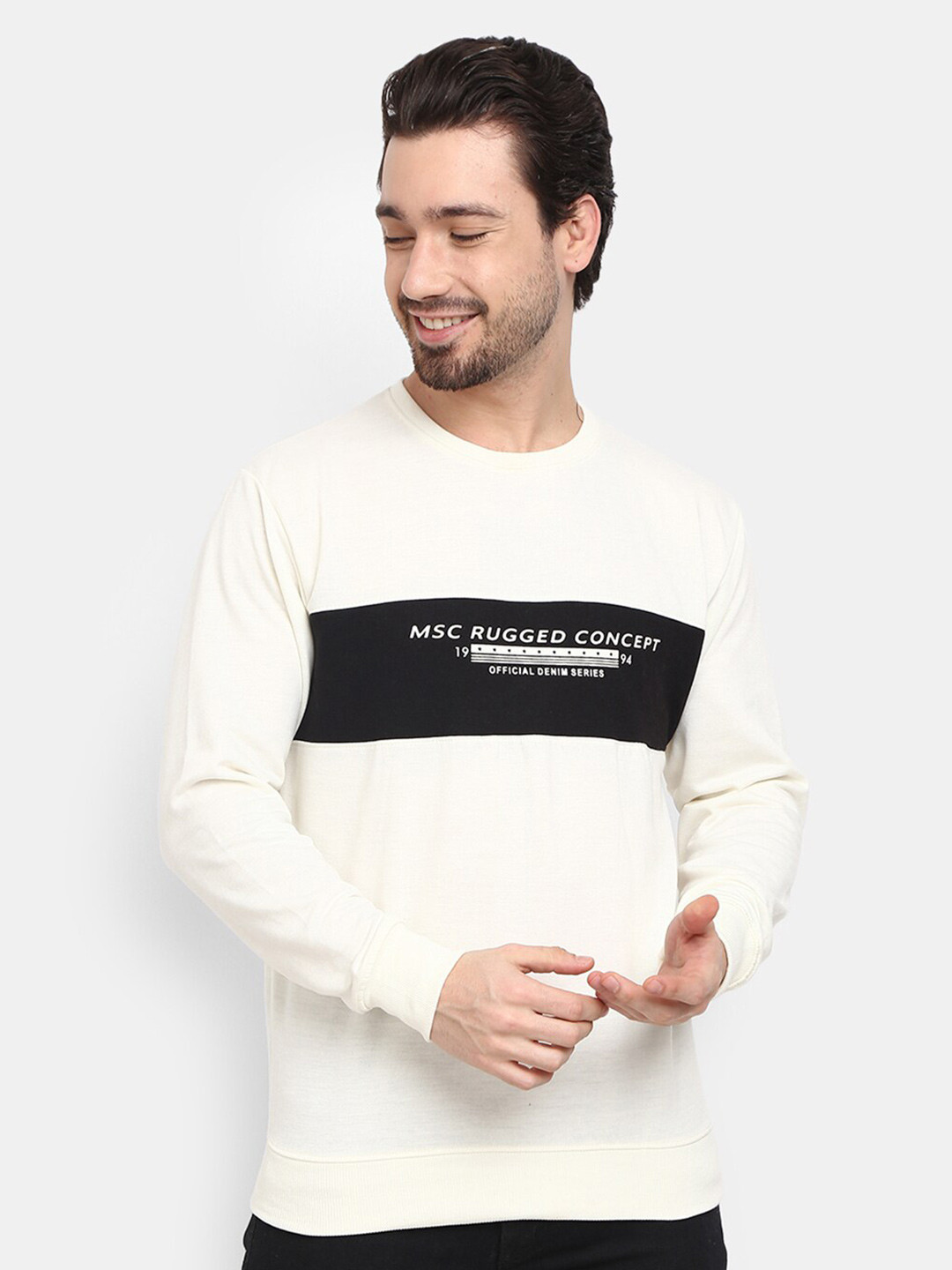 

V-Mart Men Off White & Black Typography Printed Round Neck Sweatshirt