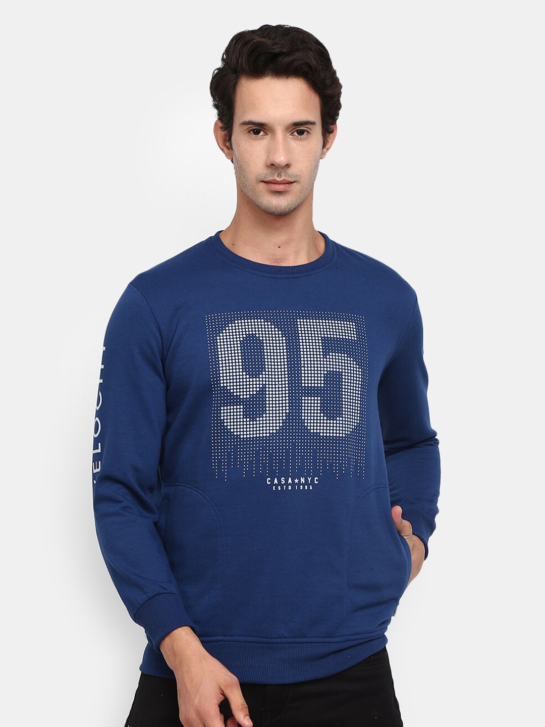 

V-Mart Men Blue Alphanumeric Printed Fleece Sweatshirt