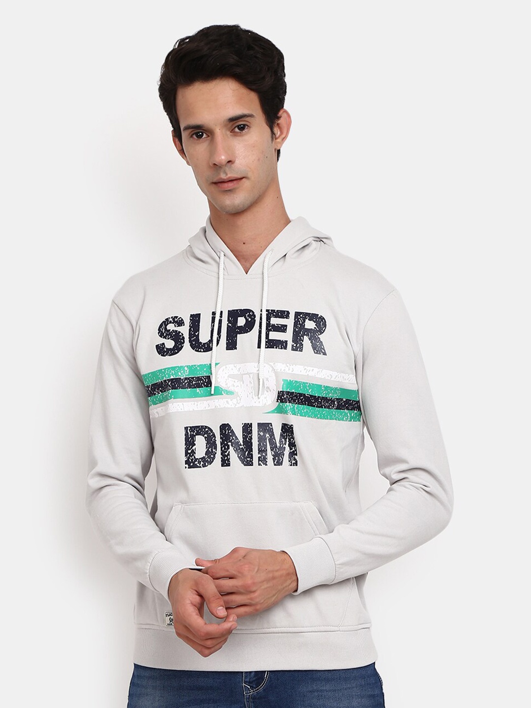 

V-Mart Men Grey Printed Hooded Sweatshirt