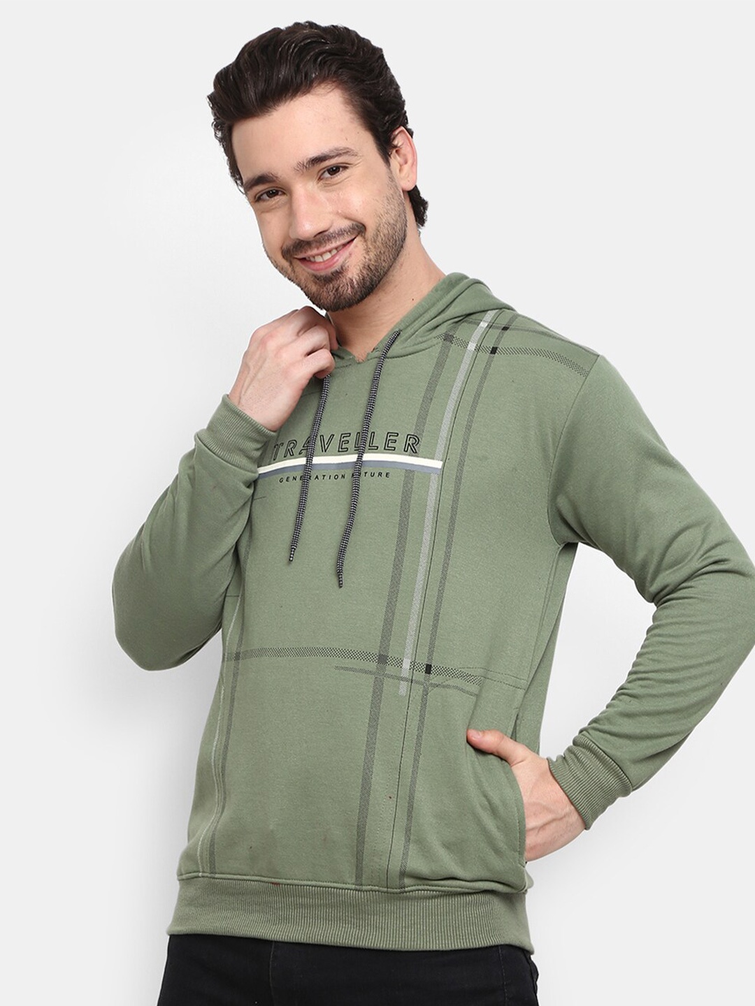 

V-Mart Men Olive Green Typography Printed Hooded Fleece Sweatshirt