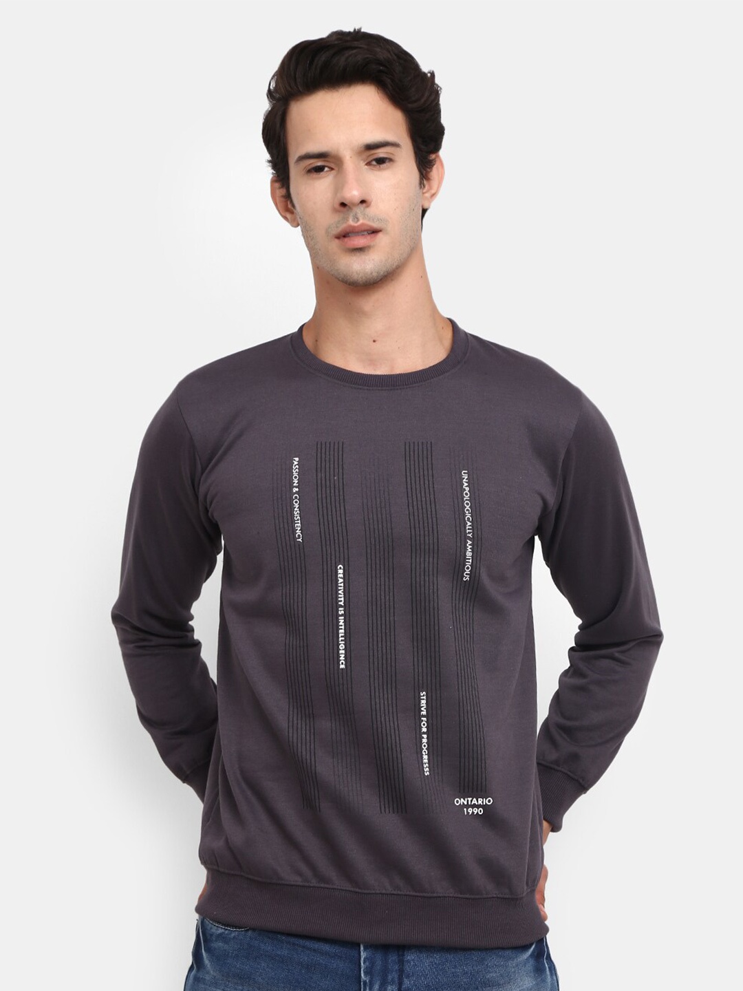 

V-Mart Round Neck Printed Fleece Sweatshirt, Grey