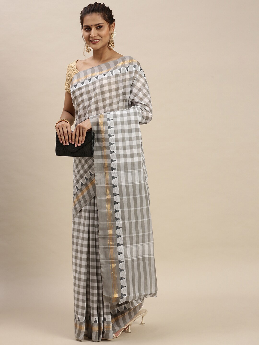 

Ramraj Grey & White Checked Chettinad Saree