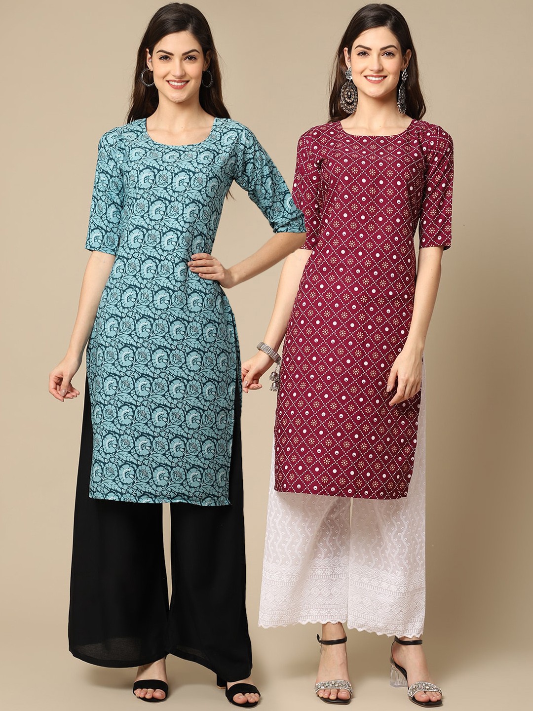 

7Threads Pack Of 2 Printed Crepe Kurtas, Blue