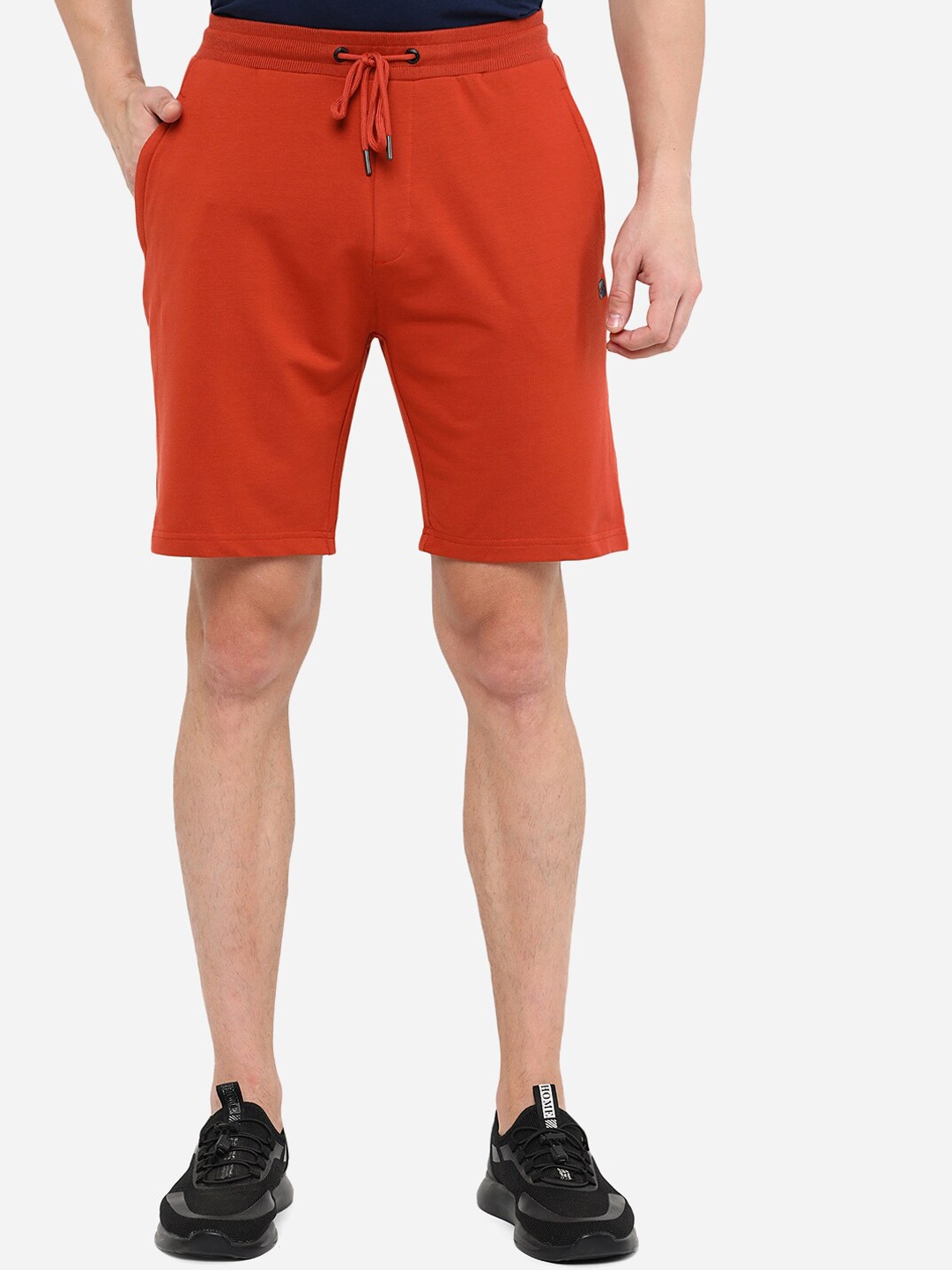 

JADE BLUE Men Rust Red Cotton Outdoor Sports Shorts