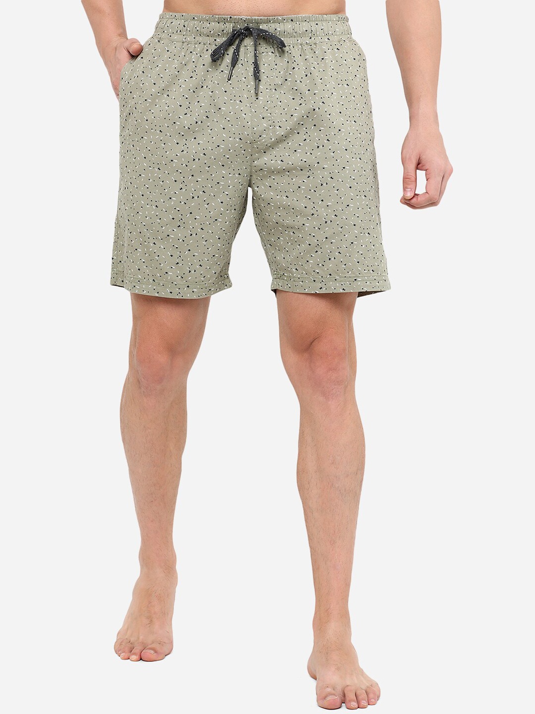 

JADE BLUE Men Green Printed Cotton Lounge Shorts