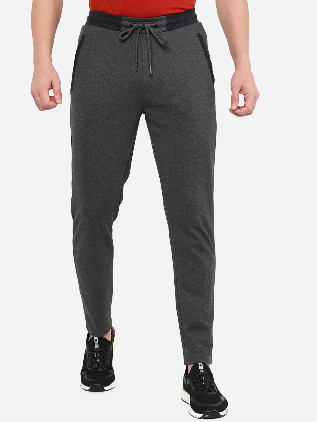 

JADE BLUE Men Grey Solid Slim-Fit Cotton Track Pants