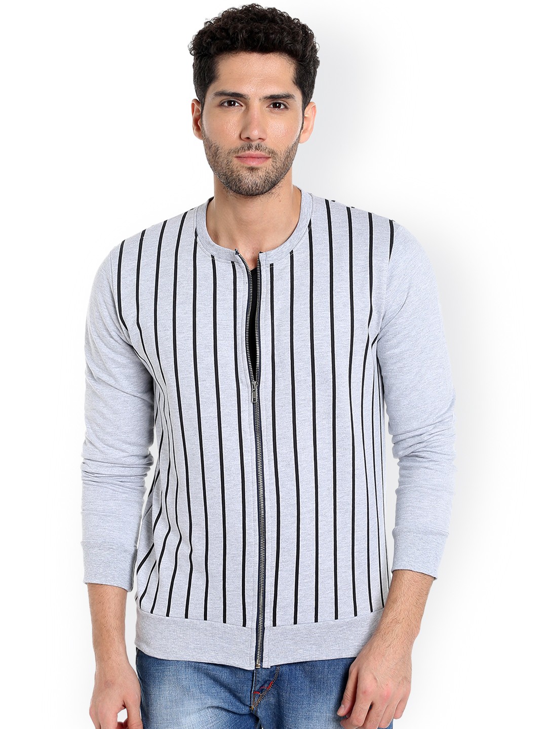 

Campus Sutra Men Grey Striped Quilted Jacket