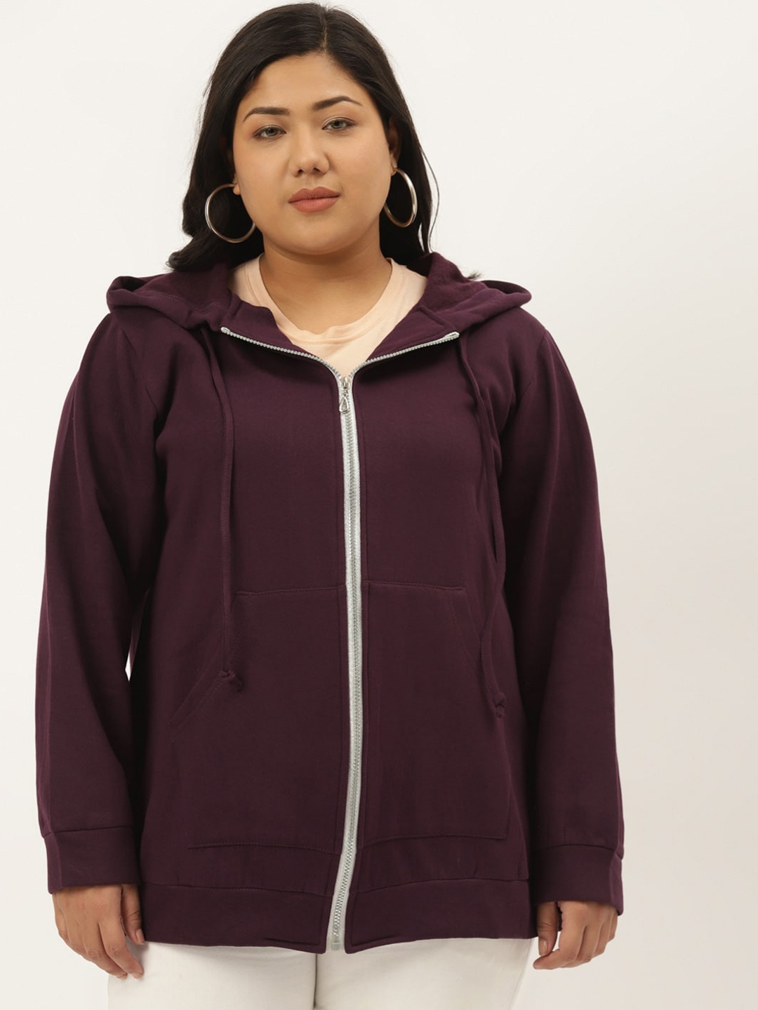 

theRebelinme Women Plus Size Burgundy Hooded Fleece Sweatshirt