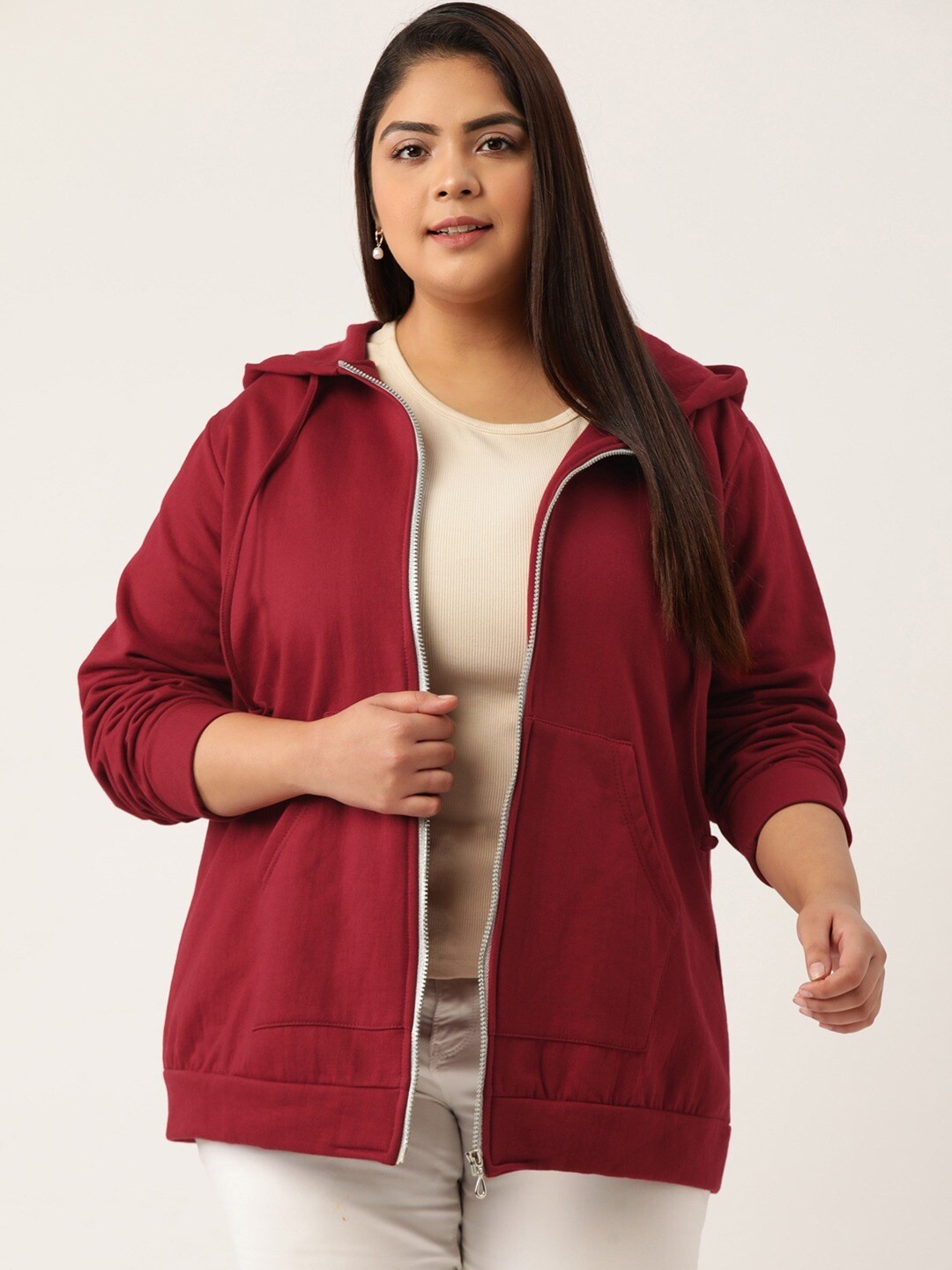 

theRebelinme Women Plus Size Maroon Hooded Fleece Sweatshirt