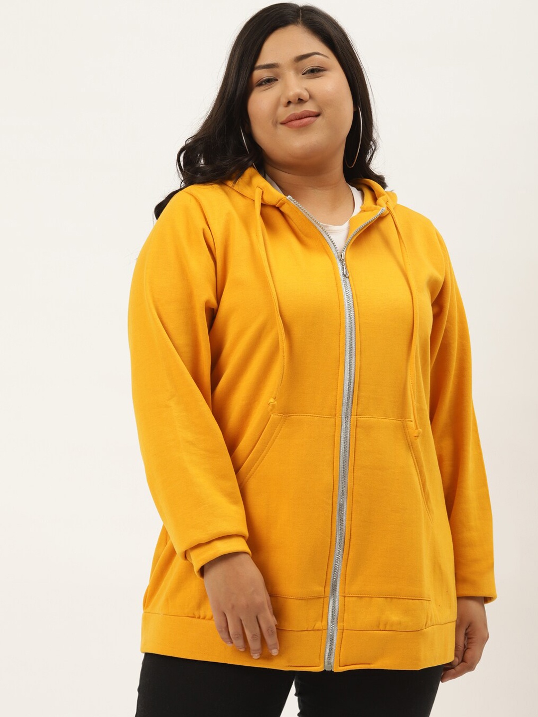 

theRebelinme Women Plus Size Mustard Hooded Fleece Sweatshirt