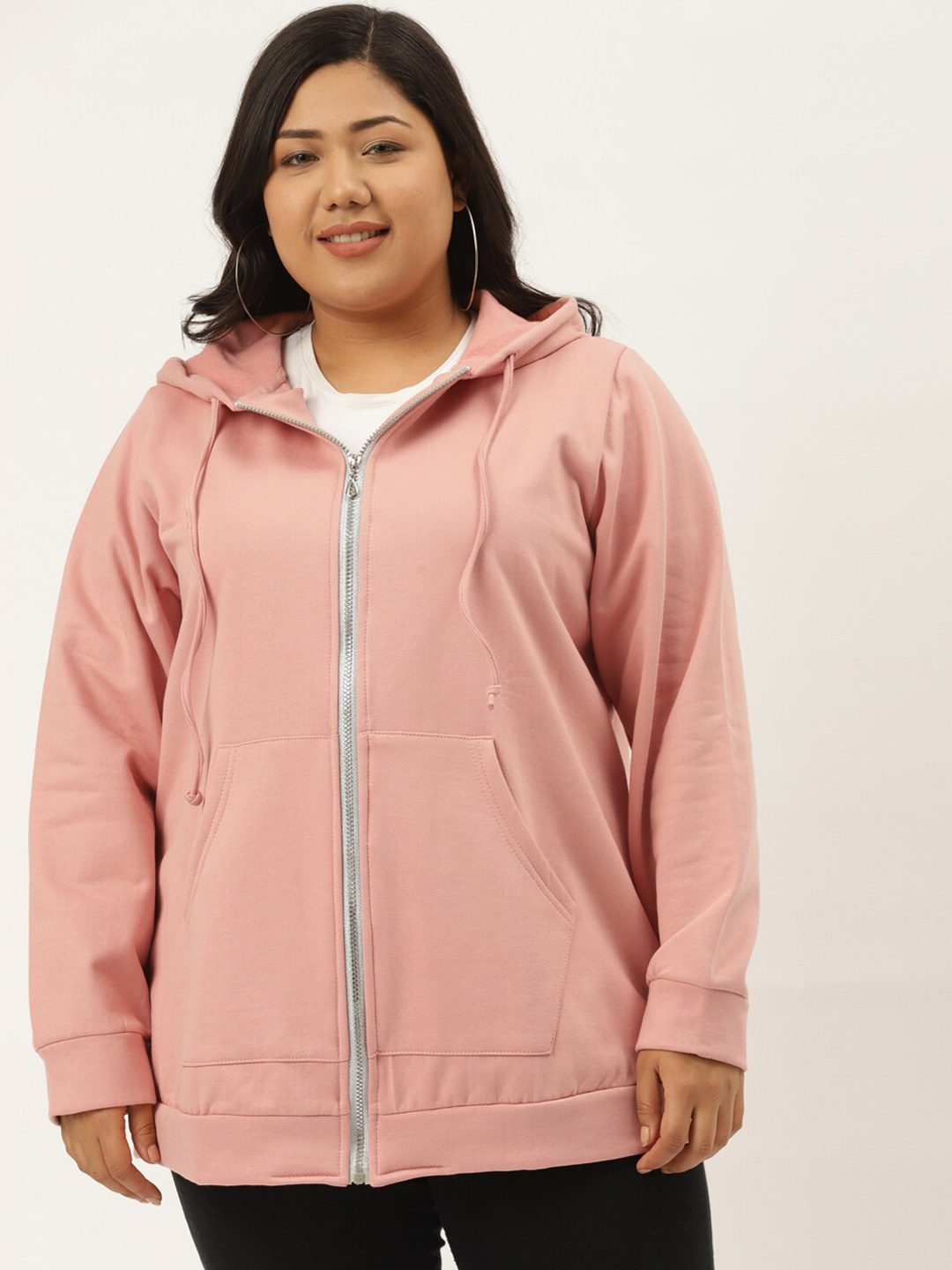 

theRebelinme Women Plus Size Pink Hooded Fleece Sweatshirt