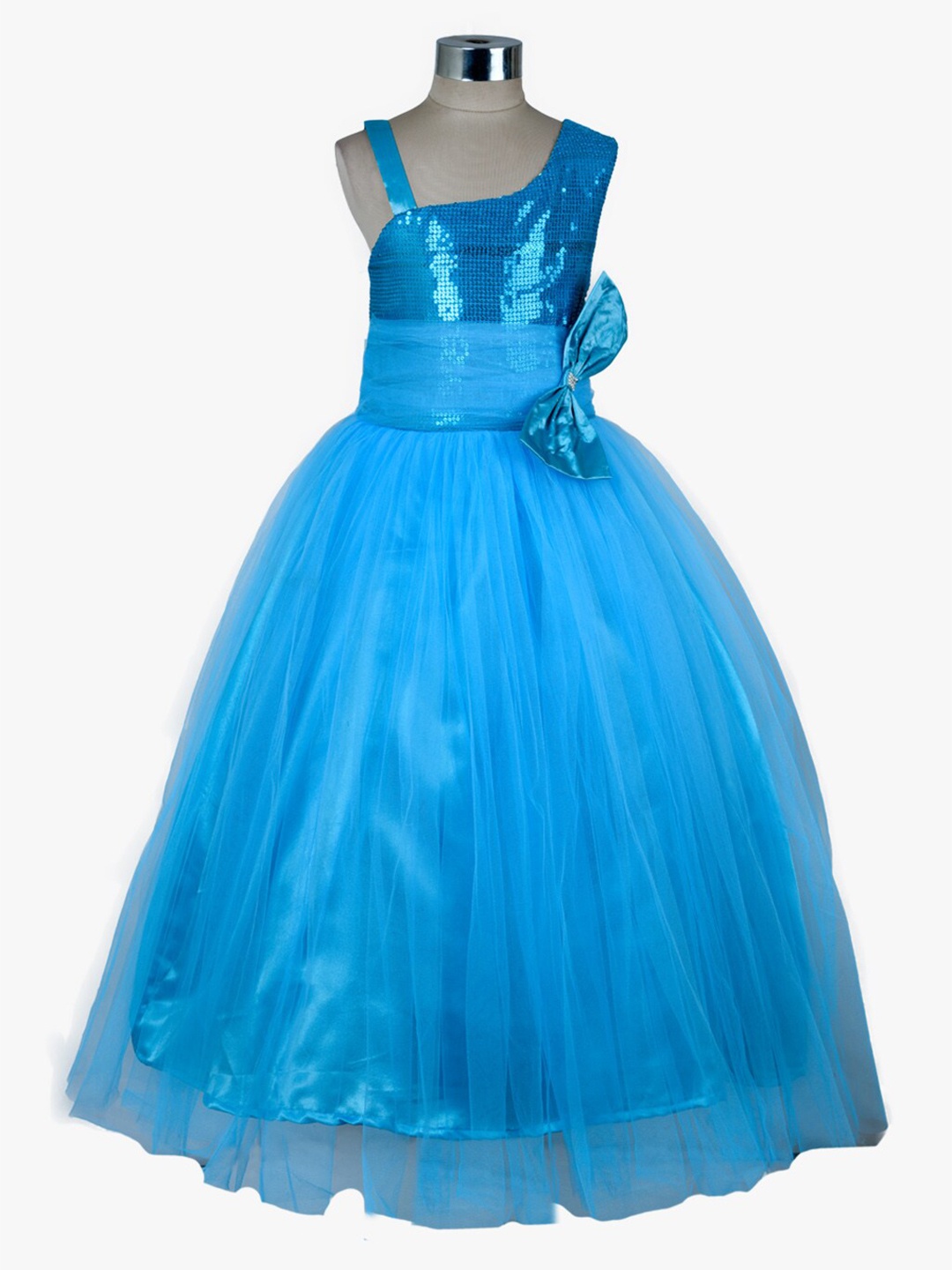 

Samsara Couture Girls Turquoise Blue Net Cotton Maxi Dress
