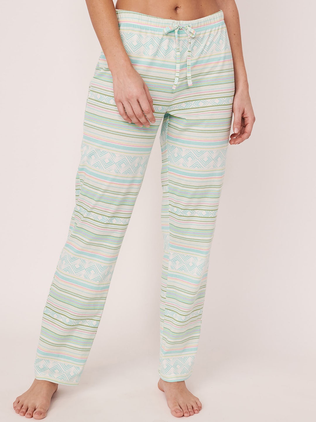 

La Vie en Rose Women Blue & Sea Green Printed Pure Cotton Lounge Pants