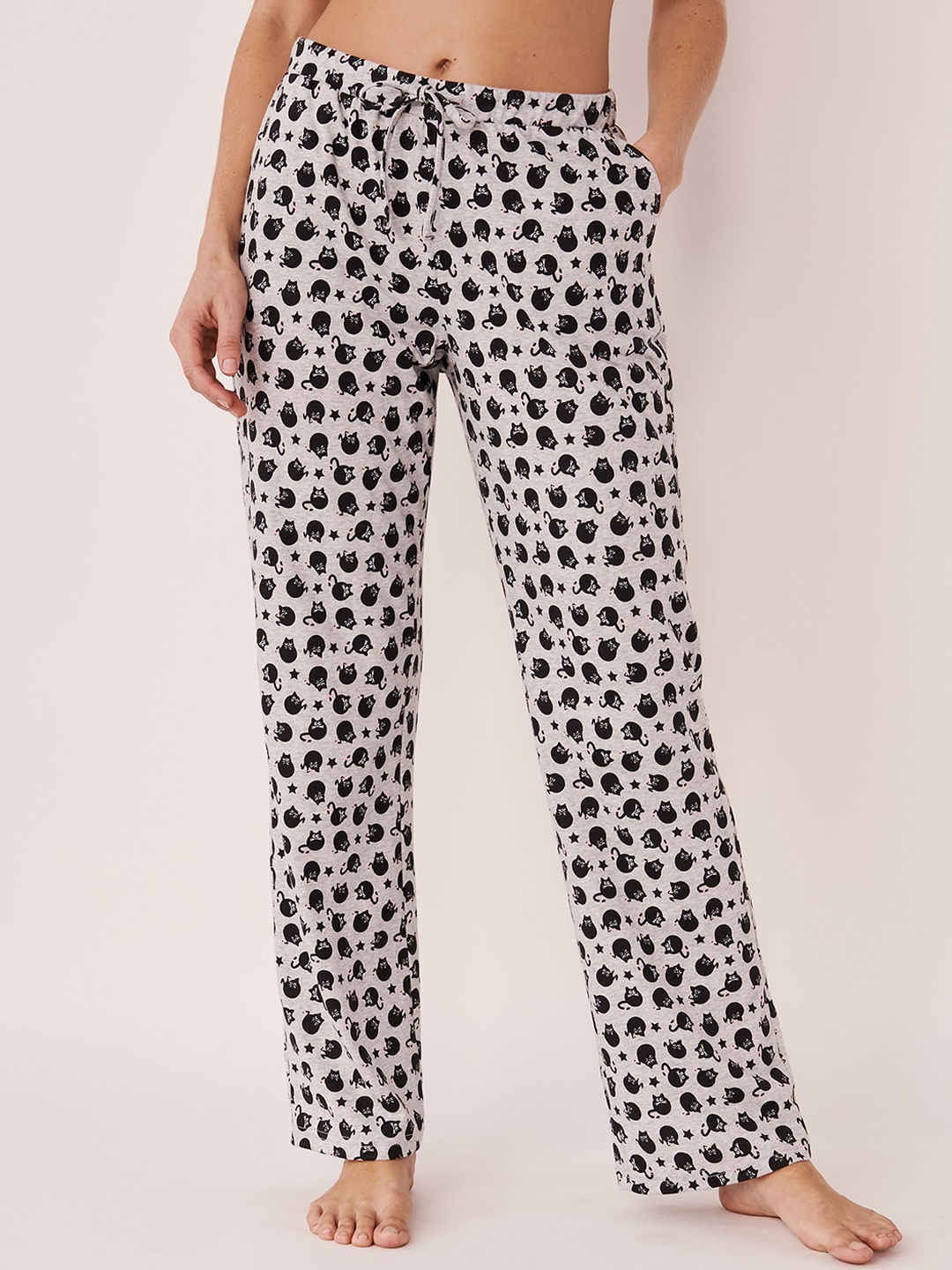 

La Vie en Rose Women Black Printed Cotton Lounge Pants