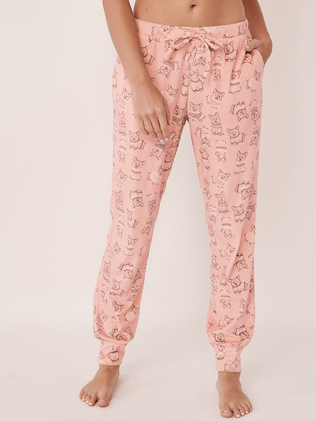 

La Vie en Rose Women Pink & Brown Printed Joggers