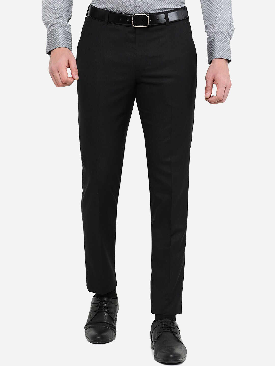 

JADE BLUE Men Black Slim Fit Cotton Formal Trousers